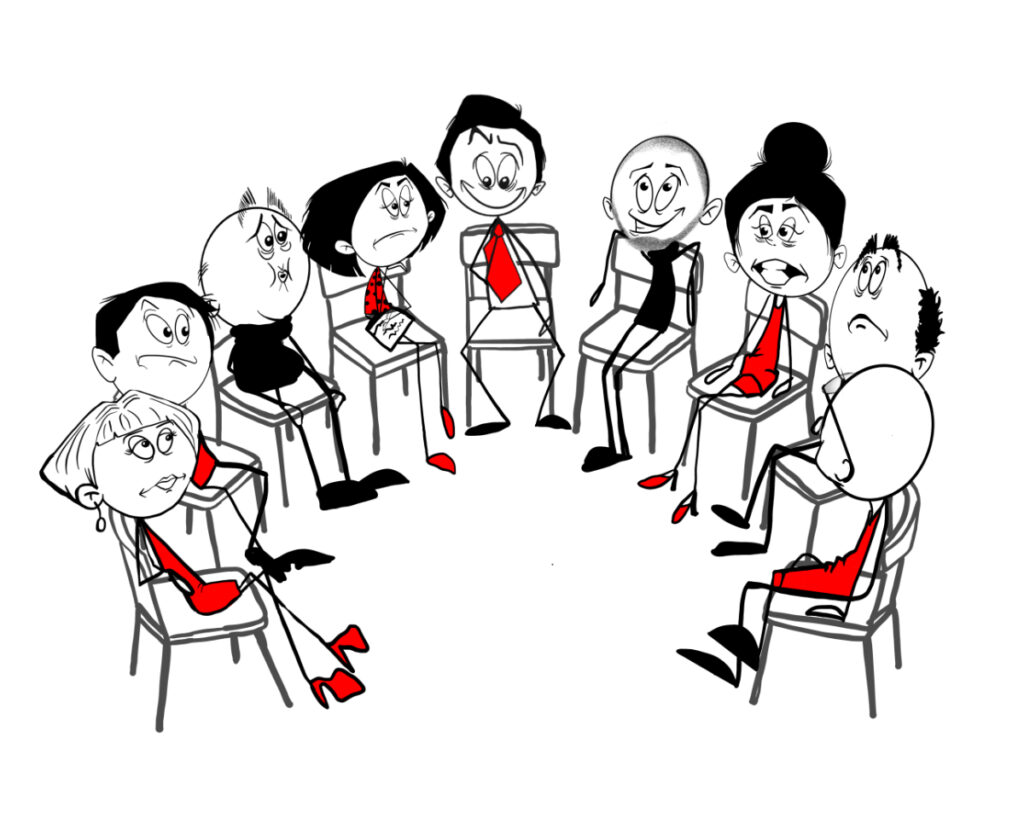 Illustrationer ur boken Chefen som ströp katten och gick hem. Illustrerade av Carin Sigeskog