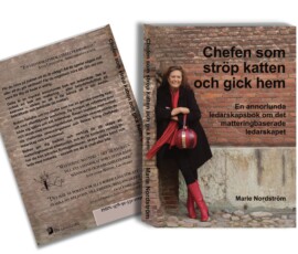 Omslagsdesign fram och baksida samt porträtt i miljö till boken Chefen som ströp katten och gick hem för Marie Nordström Bokomslag fram och baksida samt porträtt i miljö för boken Chefen som ströp katten och gick hem, skapad för Marie Nordström